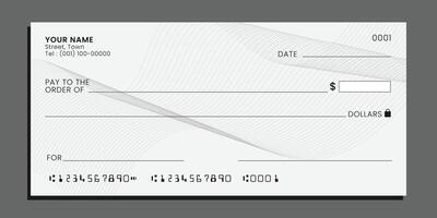Blank bank check. Personal desk check template with empty field to fill. Checkbook cheque template. . vector