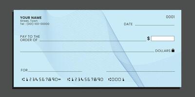 Blank bank check. Personal desk check template with empty field to fill. Checkbook cheque template. . vector