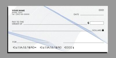 white bank blank cheque with wavy line pattern, check paper template design . vector