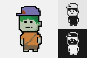 Cartoon pixel art style characters in different colors. Isolated illustration. vector