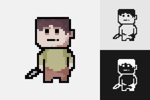 Set of pixel art style characters in different colors. Isolated illustration. vector
