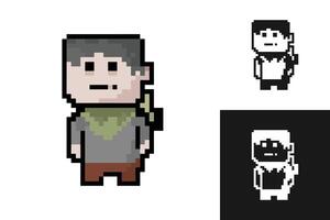 Set of pixel art style characters in different colors. Isolated illustration. vector