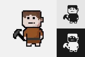 Miner pixel art style characters in different colors. Isolated illustration. vector