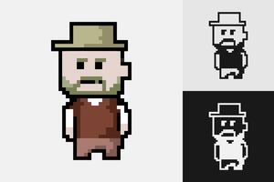 Old man pixel art style characters in different colors. Isolated illustration. vector