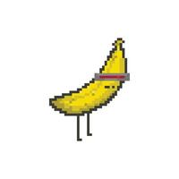 Banana fruit mecha robot figure pixel art, 8 bit character. Isolated illustration vector
