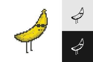 Banana pixel art character set collection. 8-bit sprite. Game development, mobile app. Isolated illustration vector