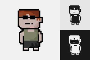 Cartoon pixel art style characters in different colors. Isolated illustration. vector