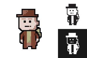 Set of pixel characters in different colors. Isolated illustration. vector