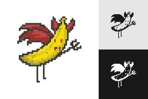 Devil Banana figure pixel art, 8 bit character. Isolated illustration vector