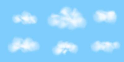 Cloud pattern with overlay effect. Realistic white cloud or fire smoke in sky. weather element on blue background. vector