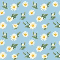 Floral delicate continuous seamless pattern with daisy. Light blue color repeatable background with chamomile. Flat design for fabric, textile, prints, wallpaper, covers vector