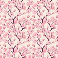 Floral delicate continuous seamless texture with spring cherry blossom branch Pink color blooming sakura illustration repeatable background for textile wallpaper, wrapping paper, print, calico pattern vector