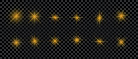 Light effect set. Glow isolated yellow light effect set, lens flare, explosion, glitter, dust, line, sun flash, spark and stars, spotlight, curve twirl. illustration vector