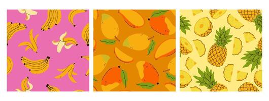 Set of seamless patterns with tropical fruits. graphics. vector