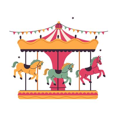Carousel with horses isolate on white background. graphics.