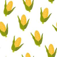 Corn, seamless pattern. Endless vegetable background. Natural food, vegetarian repeating print. Repeatable texture design. Flat illustration for textile, fabric, wrapping, wallpaper vector