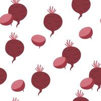 Beet, seamless pattern. Endless vegetable background. Natural food, vegetarian repeating print. Repeatable texture design. Flat illustration for textile, fabric, wrapping, wallpaper vector