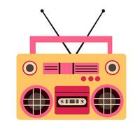 Retro boombox, audio tape recorder in 80s and 90s style. Stereo music player with radio and loudspeakers. Ghetto blaster for cassette playing. Flat illustration isolated on white background vector
