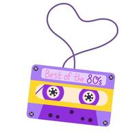 Classic 80s 90s audio cassette in modern style flat, line style. Fashion patch, badge, emblem. Flat illustration isolated on white background vector