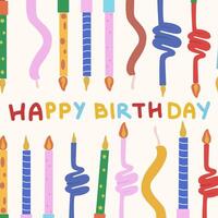 Happy birthday flat background. Festive birthday candles background with inscription. Elements for cards, web, printing vector