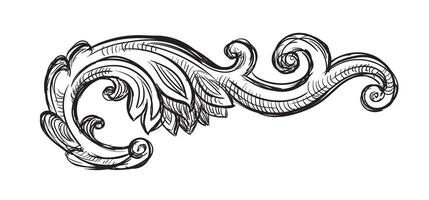 Hand drawing design element in baroque style. Isolated illustration. Vintage decorative architectural detail, design ornate element in old fashioned style for decoration, print and design. vector