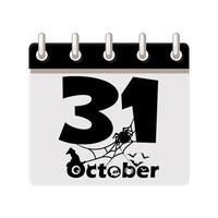 Calendar of Halloween date. 31 October - Happy Halloween Day. Phrase October 31 with a spider. Illustration for page of calendar or your print, greeting card vector