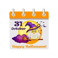 Calendar 31 October for Halloween wit moon and owl. Illustration for page of calendar or your print, greeting card vector
