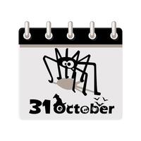 Calendar of Halloween date with Cute spider. 31 October - Happy Halloween Day. Illustration for page of calendar or your print, greeting card vector