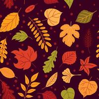 Seamless pattern with autumn leaves on a dark background vector