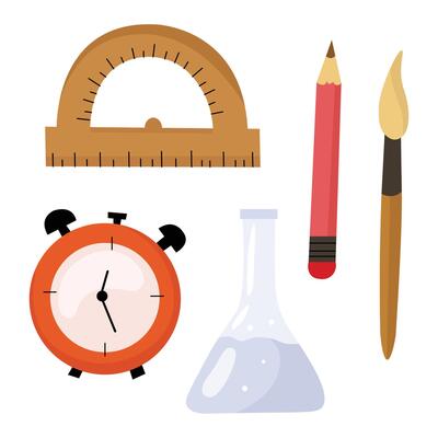 School items illustrations set for back to school concept usage. Flat and simple style.