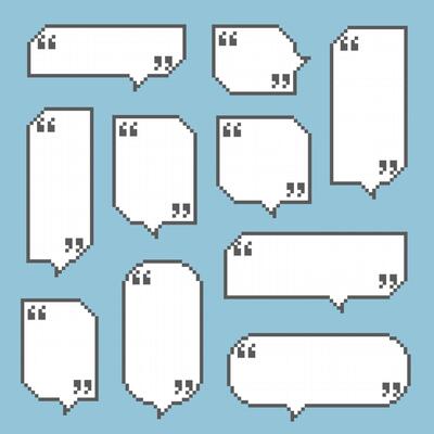 collection set of retro game 8bit pixel speech bubble balloon with quotation marks