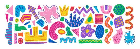Hand drawn set of colorful abstract geometric shapes, forms. collection of contemporary vector