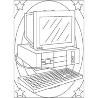 computer retro technology coloring book page vector