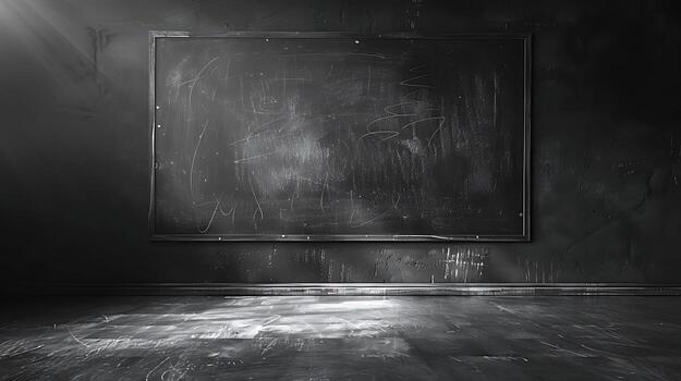 Side view of empty chalkboard, soft light, smooth texture, subtle chalk residue. photo