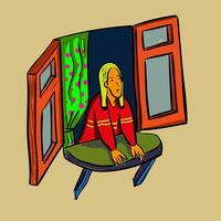 character in open window vector