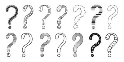 Doodle question mark hand drawn sketch illustration set isolated on white background. vector