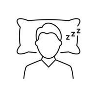 Man Sleeping On Pillow Line Icon Indicating Sleep Hygiene And Bedtime Routine. Health And Rest Symbol. Isolated Illustration vector