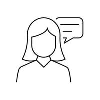 Woman Line Icon with Speech Bubble, Consultation or Discussion, Customer Support and Communication Outline Icon. Isolated Illustration vector