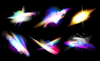 Prism light overlay with Iridescent light effect set. Rainbow crystal light leak flare reflection effect. Optical iridescent refraction texture. rainbow light leak effect set. illustration vector
