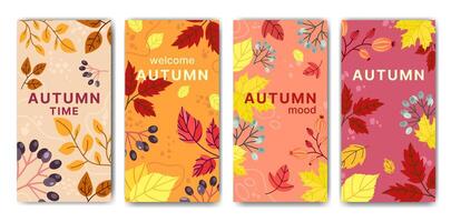 Autumn card template set with colorful falling leaves.Horizontal banners flyers leaflets and social media templates with Autumn creative design with space for your text . illustration vector