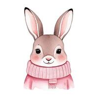 Watercolor bunny in winter clothes. Cute animals in warm clothes. Illustration with hand drawn rabbit. vector