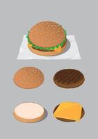Burger Stack of layers with beef, lettuce and cheese vector
