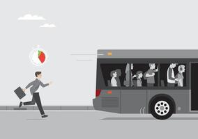 man wear business suit running late for work missing bus that already moving away vector
