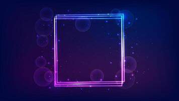 Neon square frame with shining effects and sparkles vector