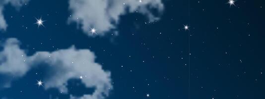 Night sky with clouds and many stars vector