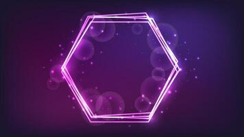 Neon hexagon frame with shining effects and sparkles vector