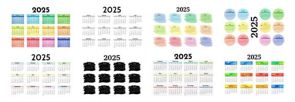 Set of calendars for 2025 isolated on a white background vector