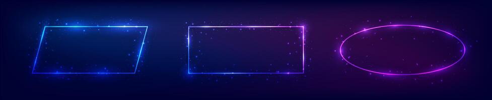 Set of neon frames with shining effects vector