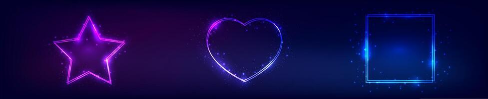 Set of three neon double frames with shining effects vector