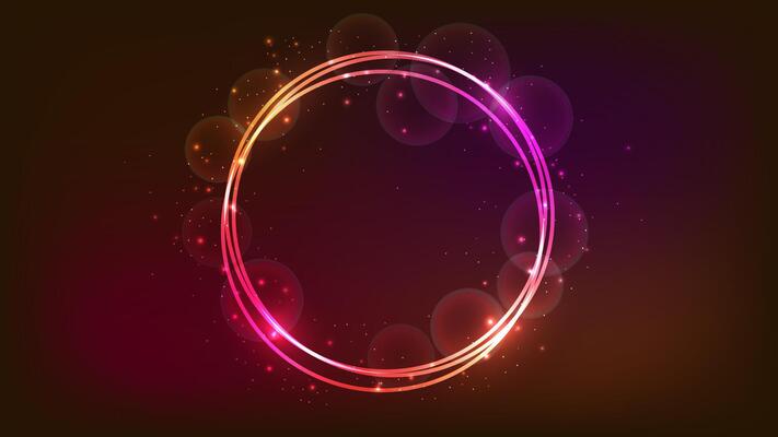 Neon round frame with shining effects and sparkles